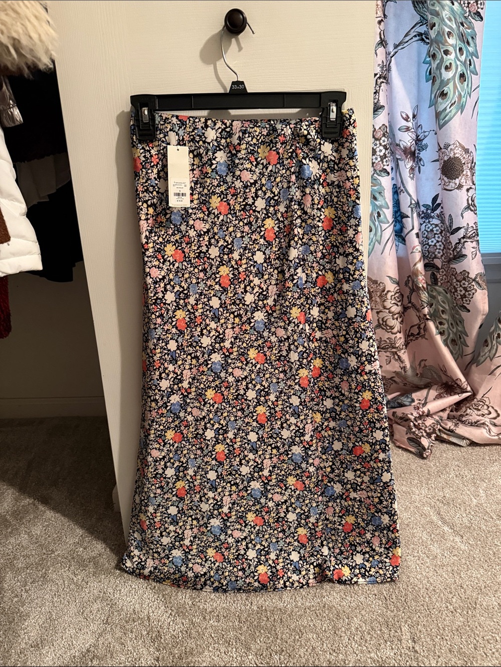 Francesca's Collections Black Floral Midi Skirt